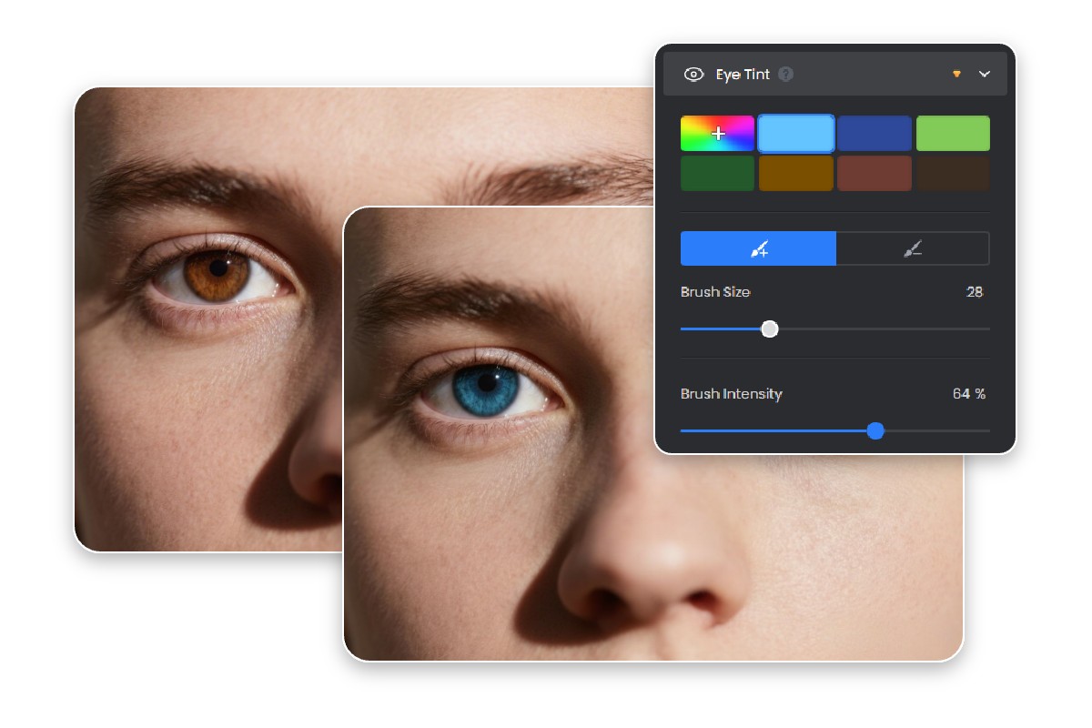 Change eye color from brown to blue using fotor with multiple custom options