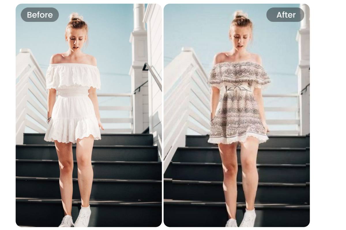 change female dress pattern to bohemia style using fotor ai