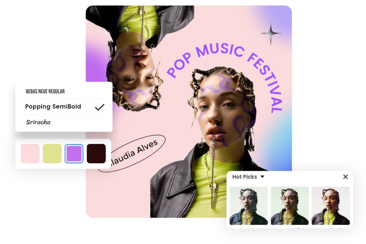 Change font and add filter to the mirrored woman portrait png