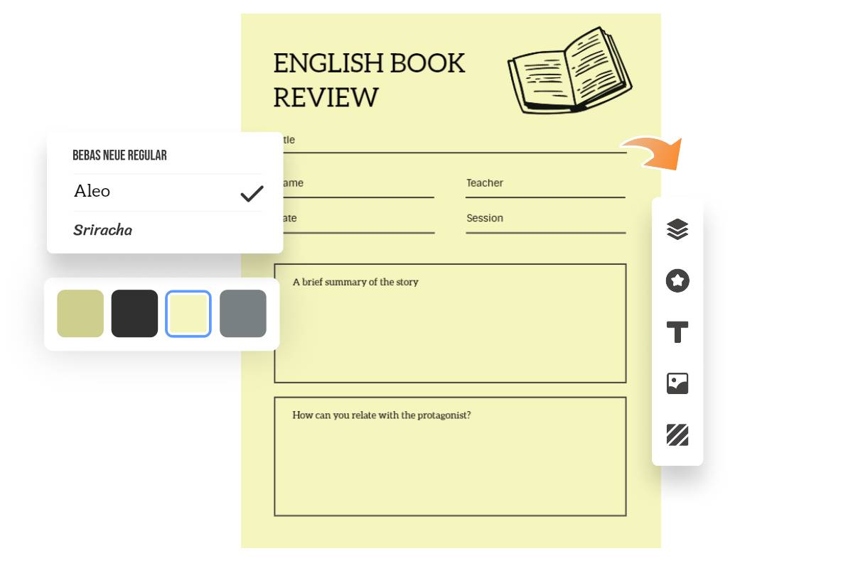 Change fonts and background color of the english worksheet on fotor