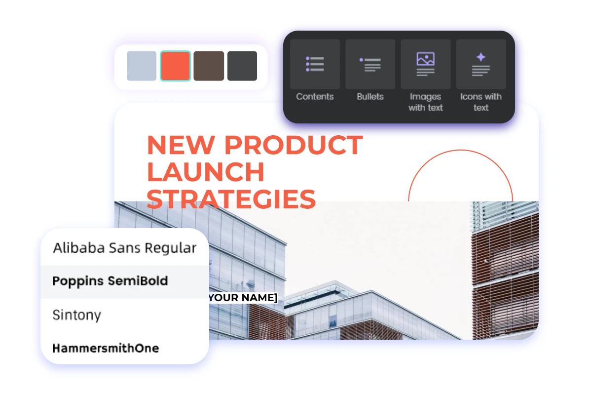 Change fonts layouts and colors of an ai ppt template featuring new product launch strategies