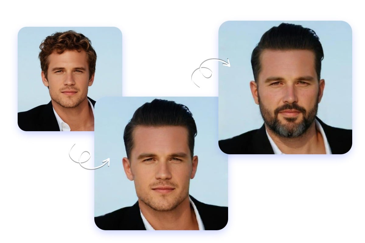 Change hairstyle and add beard for a man in Fotor