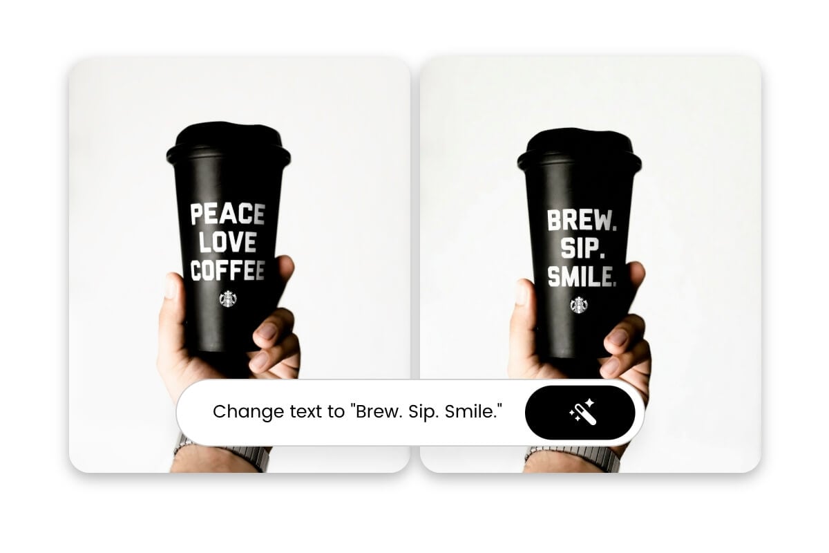 Change text in image with same font style and effect with AI