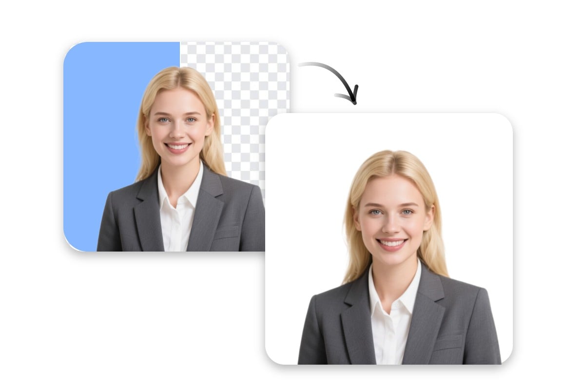 Change the background of a photo of a blonde woman to white