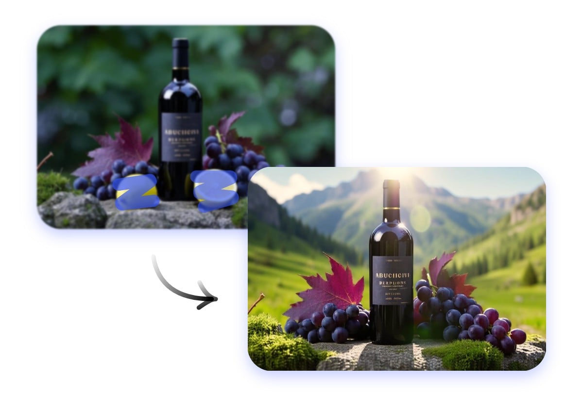 Change the bg of a wine product and use ai to replace the unwanted object