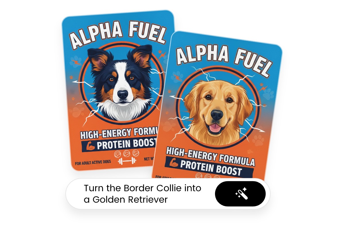 Change the borser collie on the product label into a golden retriever