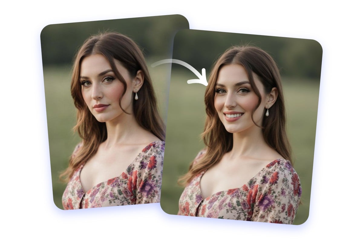 Change the facial expression of a girl into smile with fotor ai storyboard generator