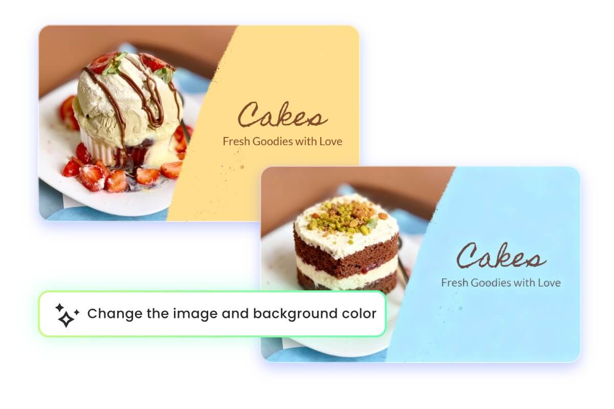 Change the image and color on a business card by entering text