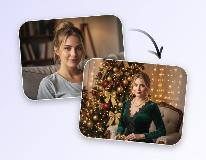 普通の画像からクリスマス写真へ