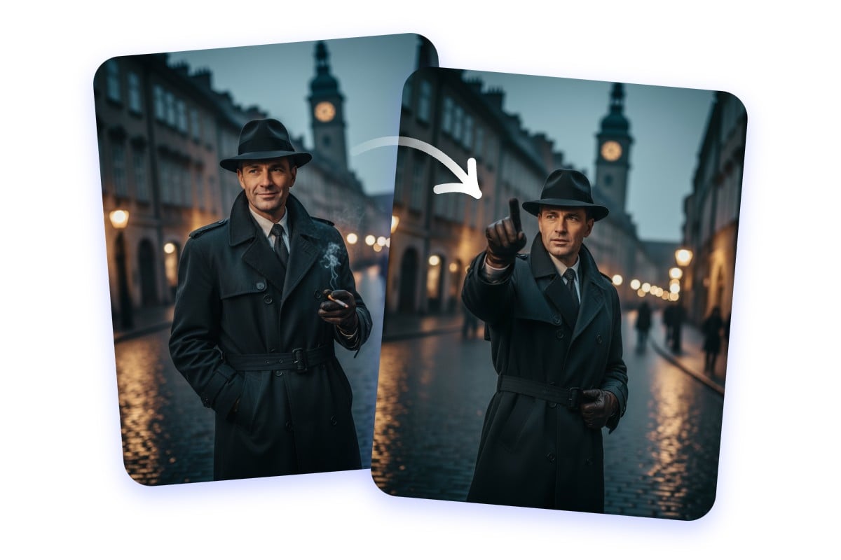 Change the posture of a detective with fotor ai storyboard generator