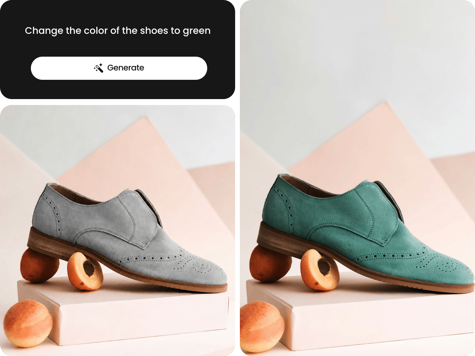 Change the shoe color to green through text prompts