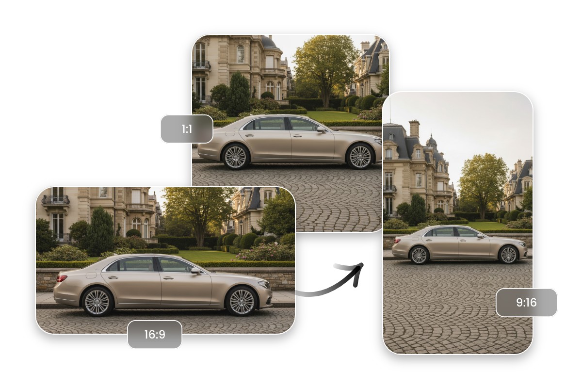 Change the size of a gray car image to different dimensions