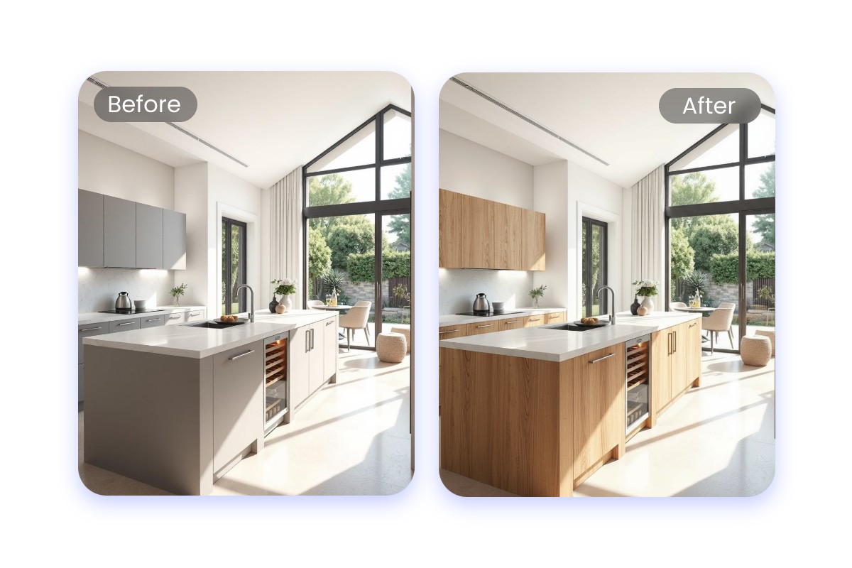 Change the texture of your cabinet from marble to wood in your existing kitchen design