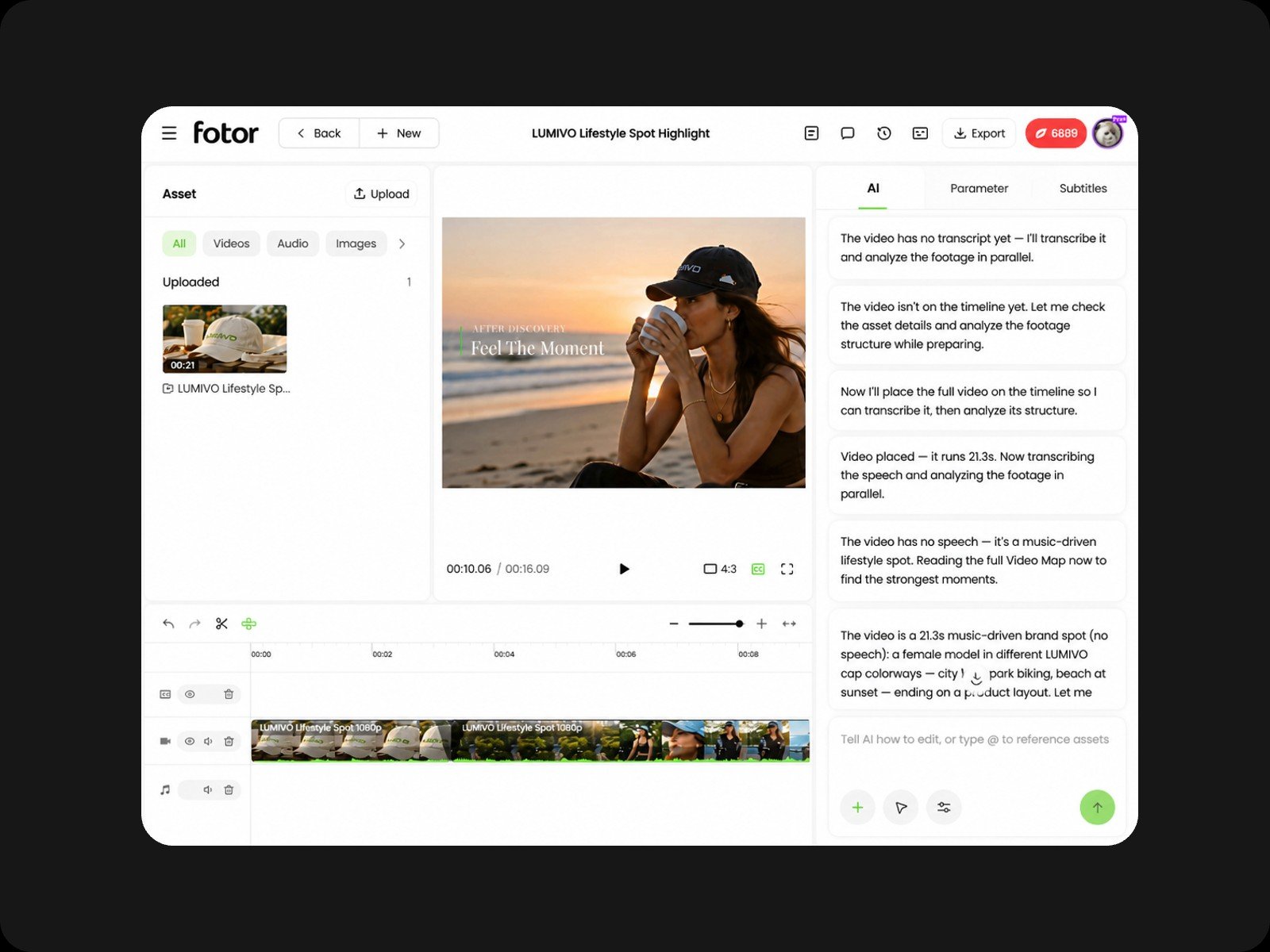 Chat with fotors video agent to turn long video to short video