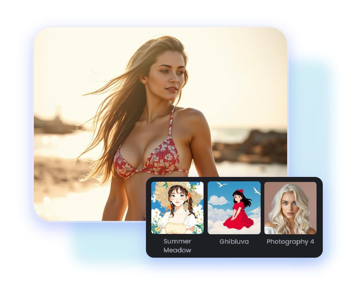 Choisir le style préféré et générer votre femme sexy en bikini avec IA