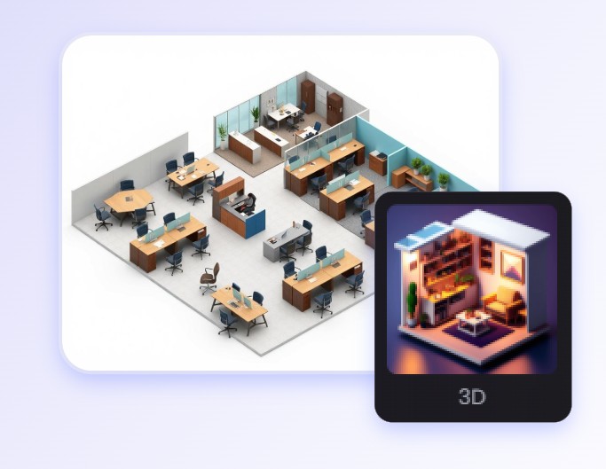 Choose 3d style and generate a 3d cad of an office layout