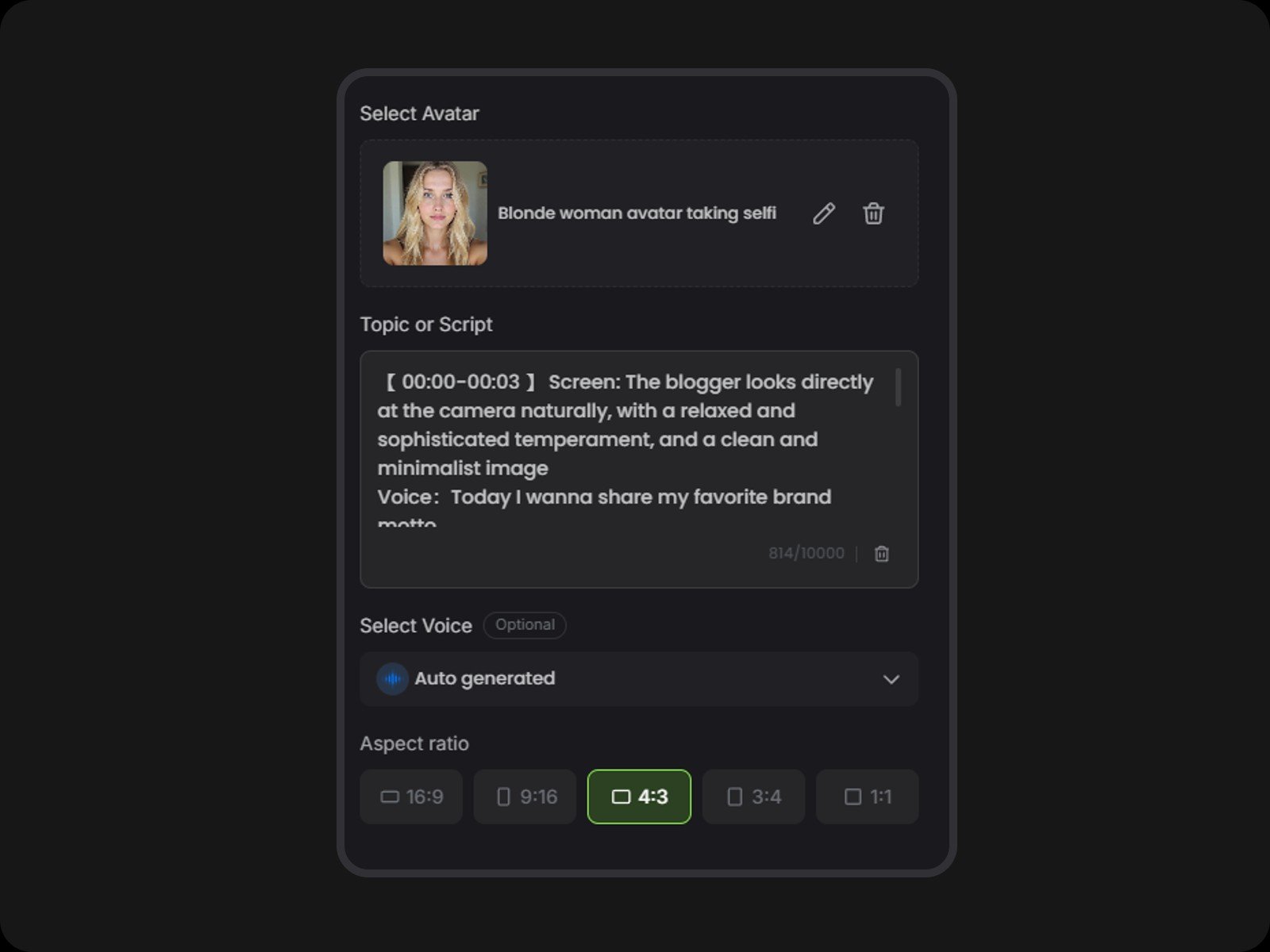 Choose a preset avatar and enter your script