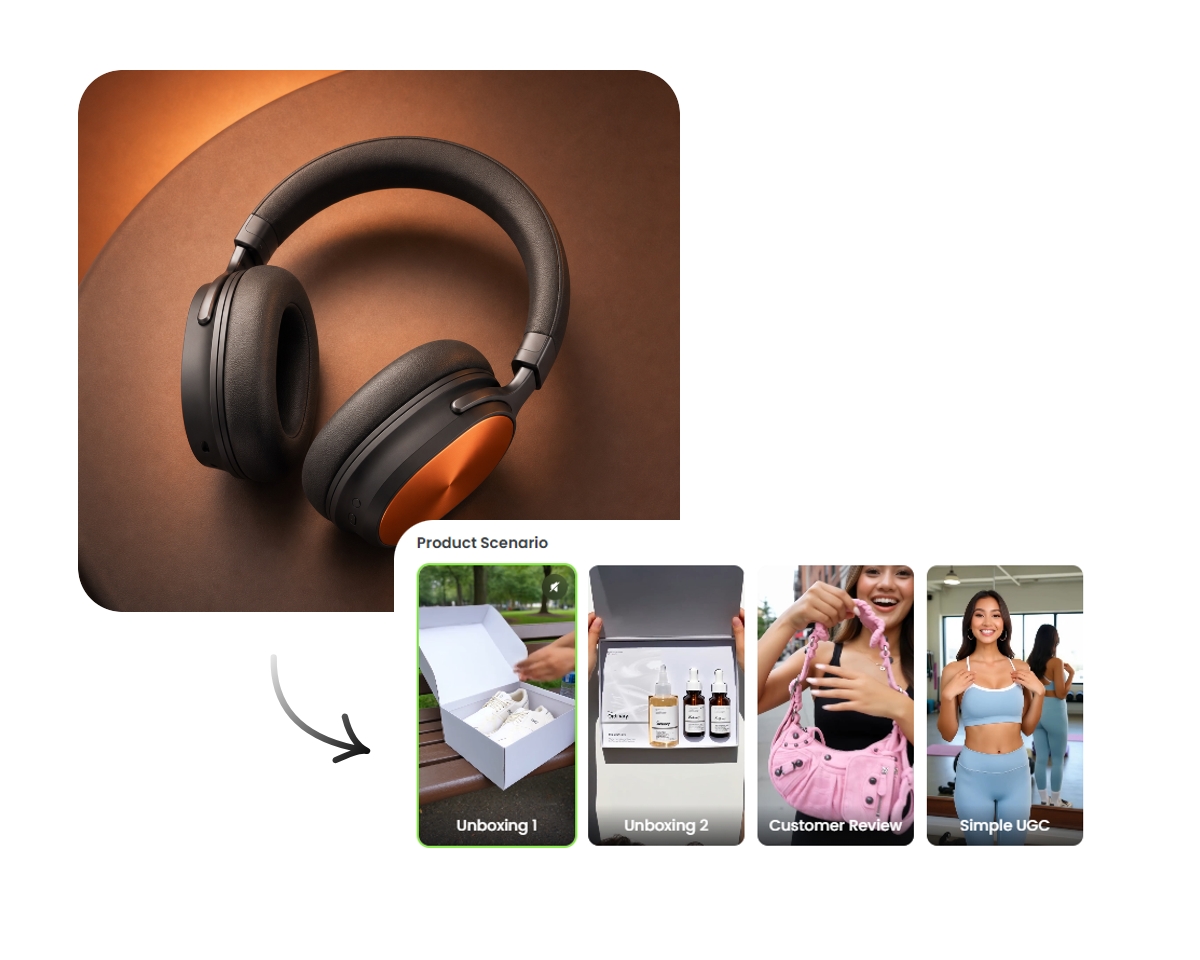 Choose a template and turn the static earphone image into an ai ad