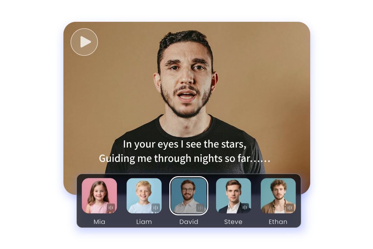 Choose a voice in the voice options and make a man photo speak