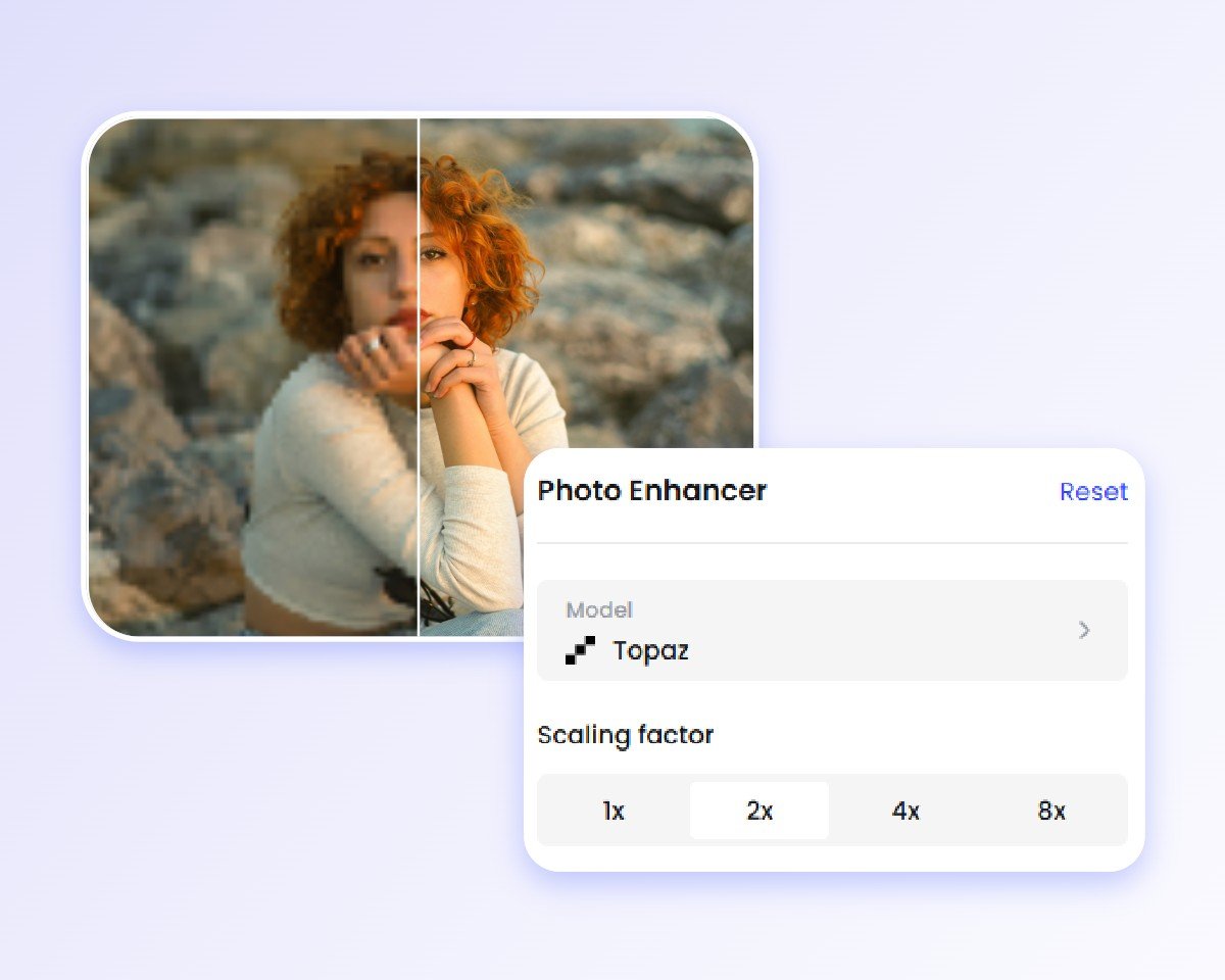 Choose fotor pro photo enhancement model to enhance a low quality photo of a woman