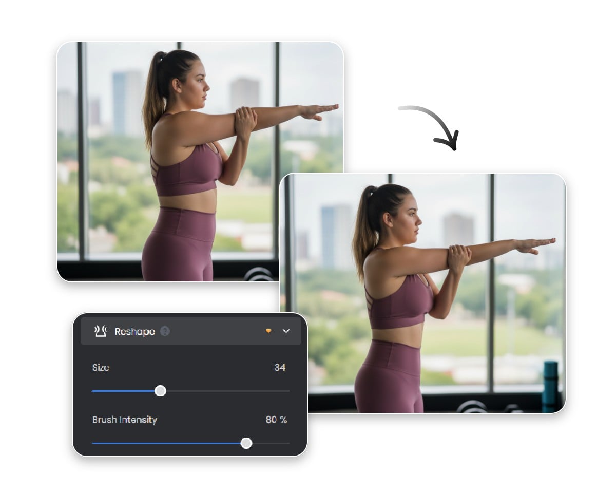 Choose the reshape tool to slim a sporty lady