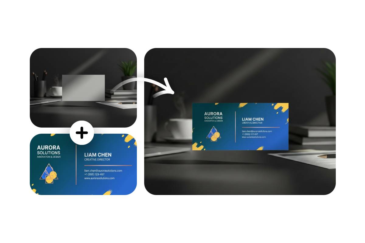 Combine a card image with a real life scene to create a business card mockup