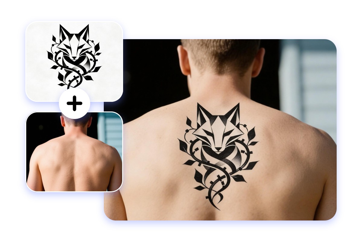 Combine a picture of a human back and tattoo into an ai tattoo mockup