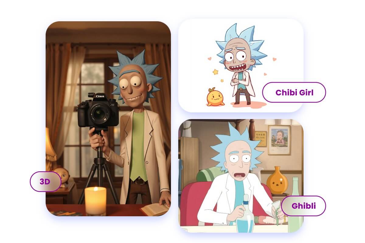 Combine rick and morty with different styles to make funny ai creations