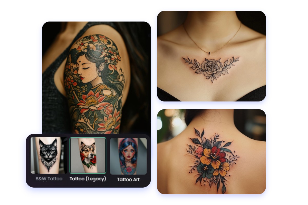 Combine your text with various tattoo styles to generate different shoulder tattoos on body parts