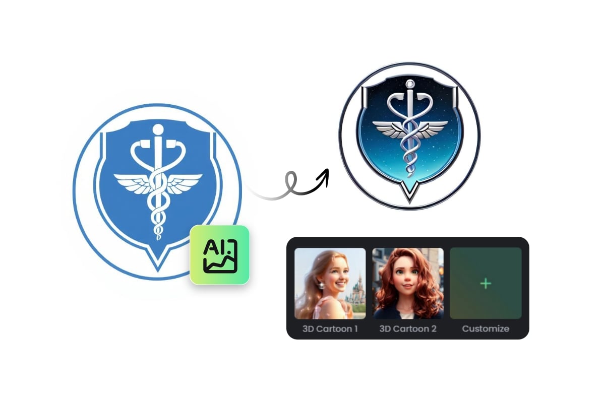 Convert 2d badge logo to 3d with cartoon style or custom option