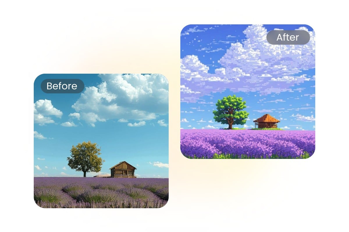 Convert a beautiful landscape to pixel style with fotors pixel art filter