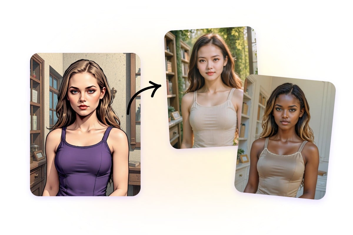 Convert a cartoon girl to asian black and other races
