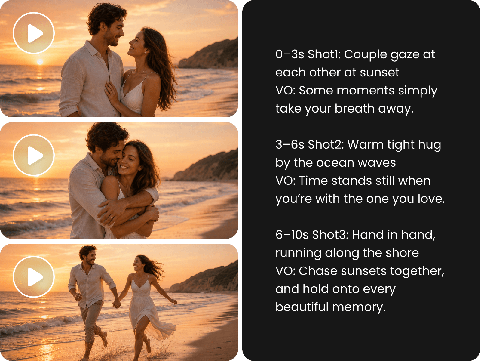 Convert a cinematic couple video to a script