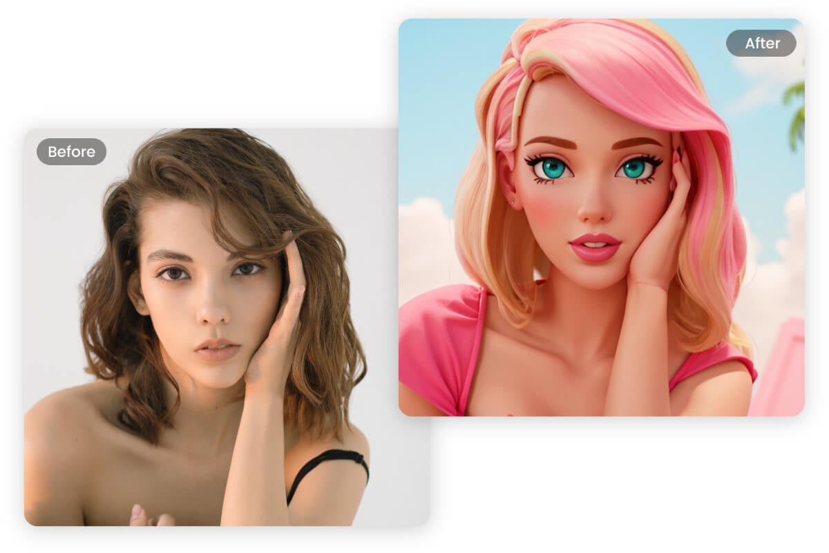 Преобразувайте женски портрет в стил Барби с Fotor AI Barbie Filter