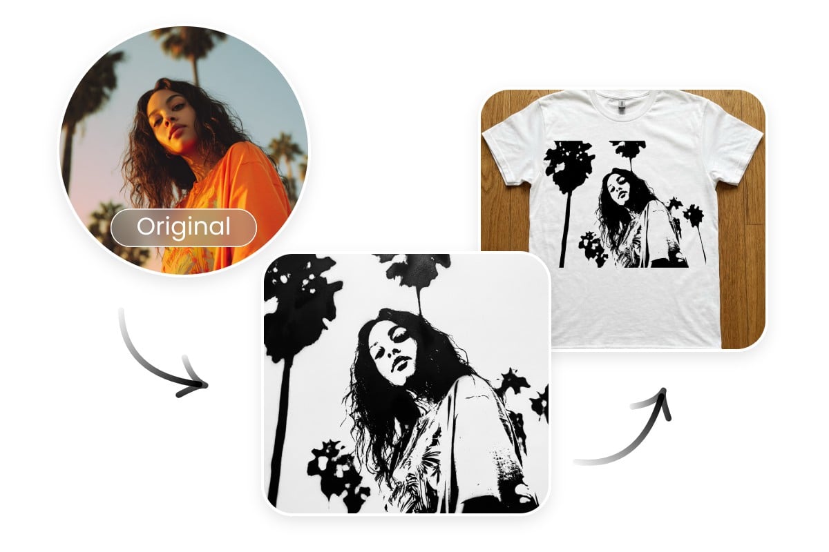 Convert a girl photo to stencil art and use it as a clothing painting