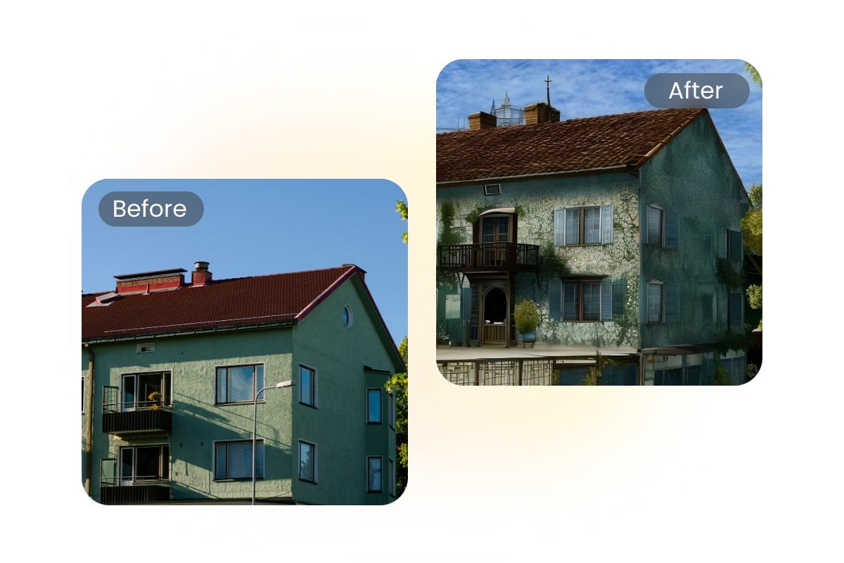 Convert a house photo into ps2 style with ps2 ai filter in fotor