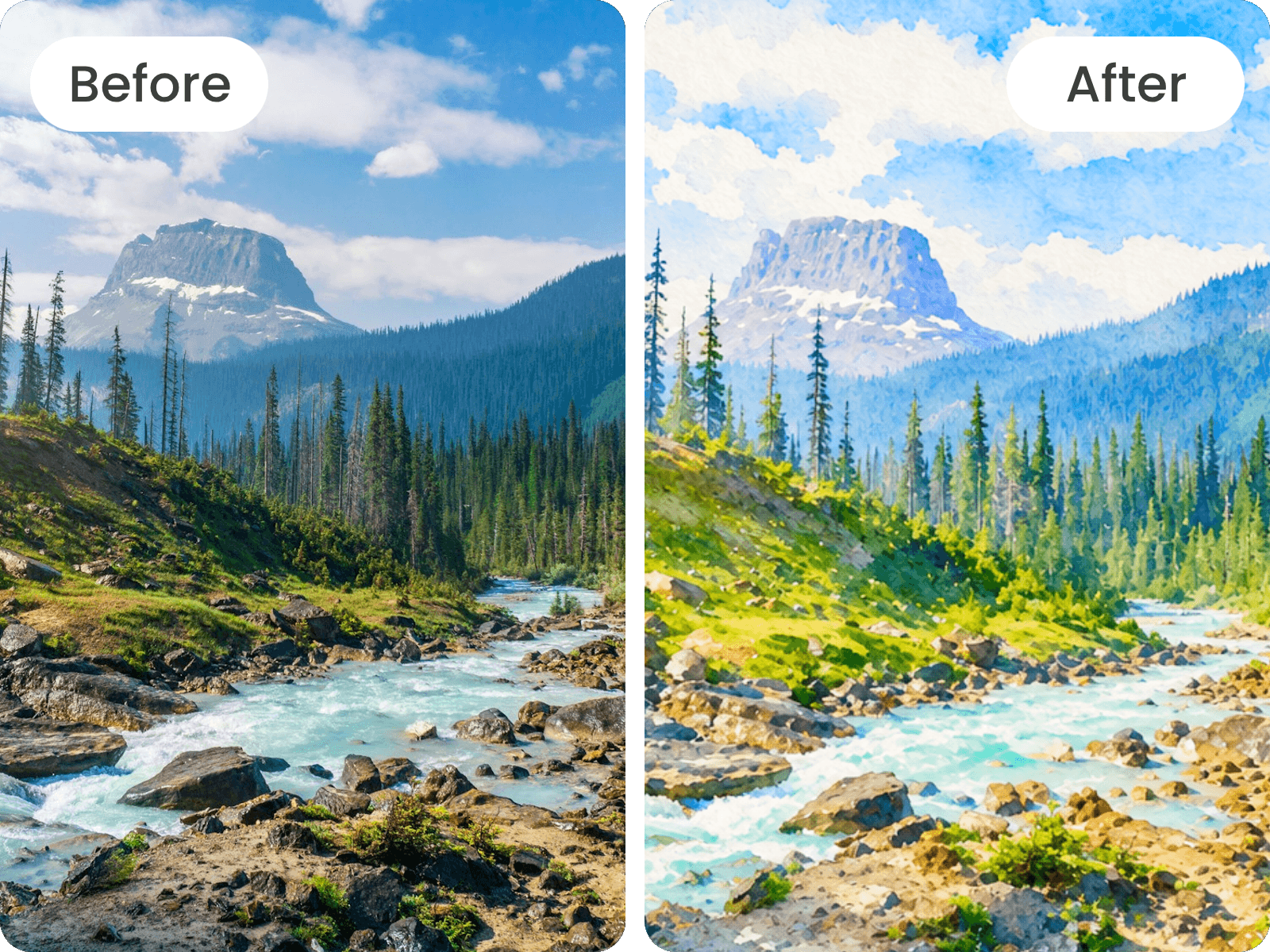 Convert a mont view visual to watercolor style