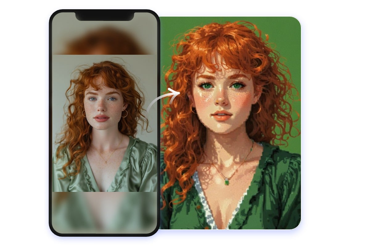 Convert a photo of a beautiful woman into a pixel sprite style