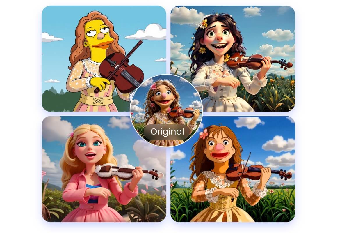 Convert a photo of a muppet into different styles