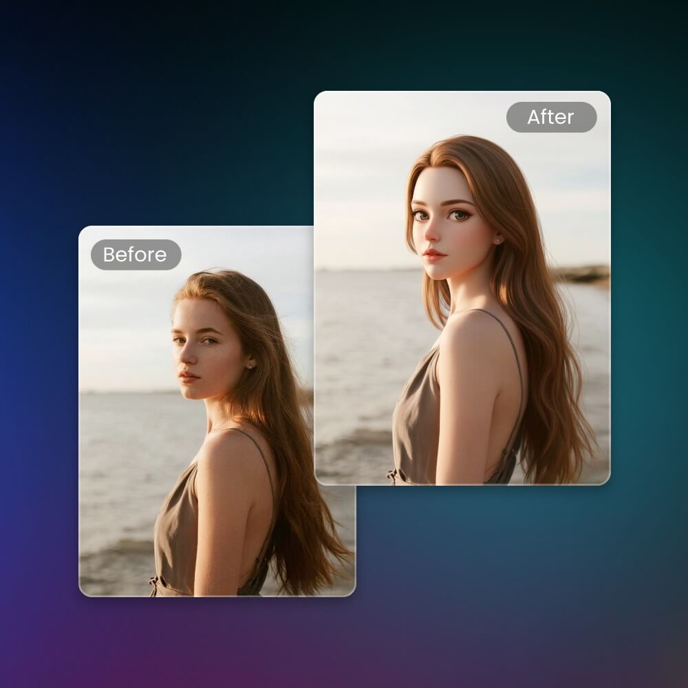 Convert a photo of a woman into a 3d anime image