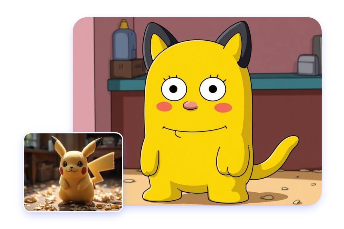 Convert a picture of pikachu into a simpsons character