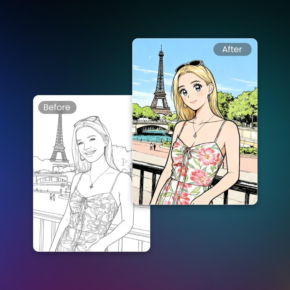 Convert a sketch of an anime woman into a finished anime image