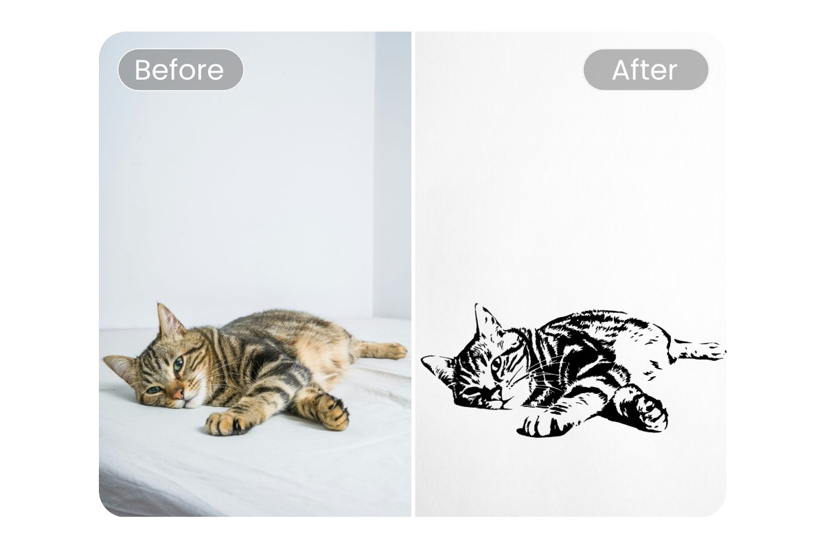 Convert a sleeping cat image to stencil art