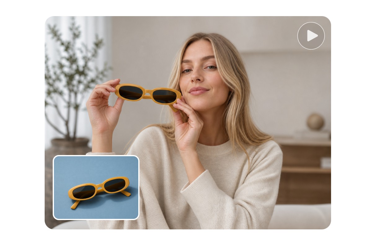 Convert a sunglasses image to an ai ad featuring a model displaying it