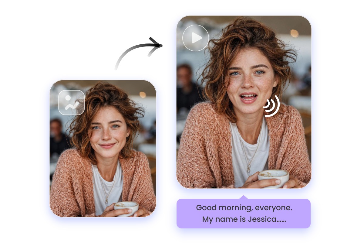 Convert a woman photo into a high quality lip sync ai talking photo