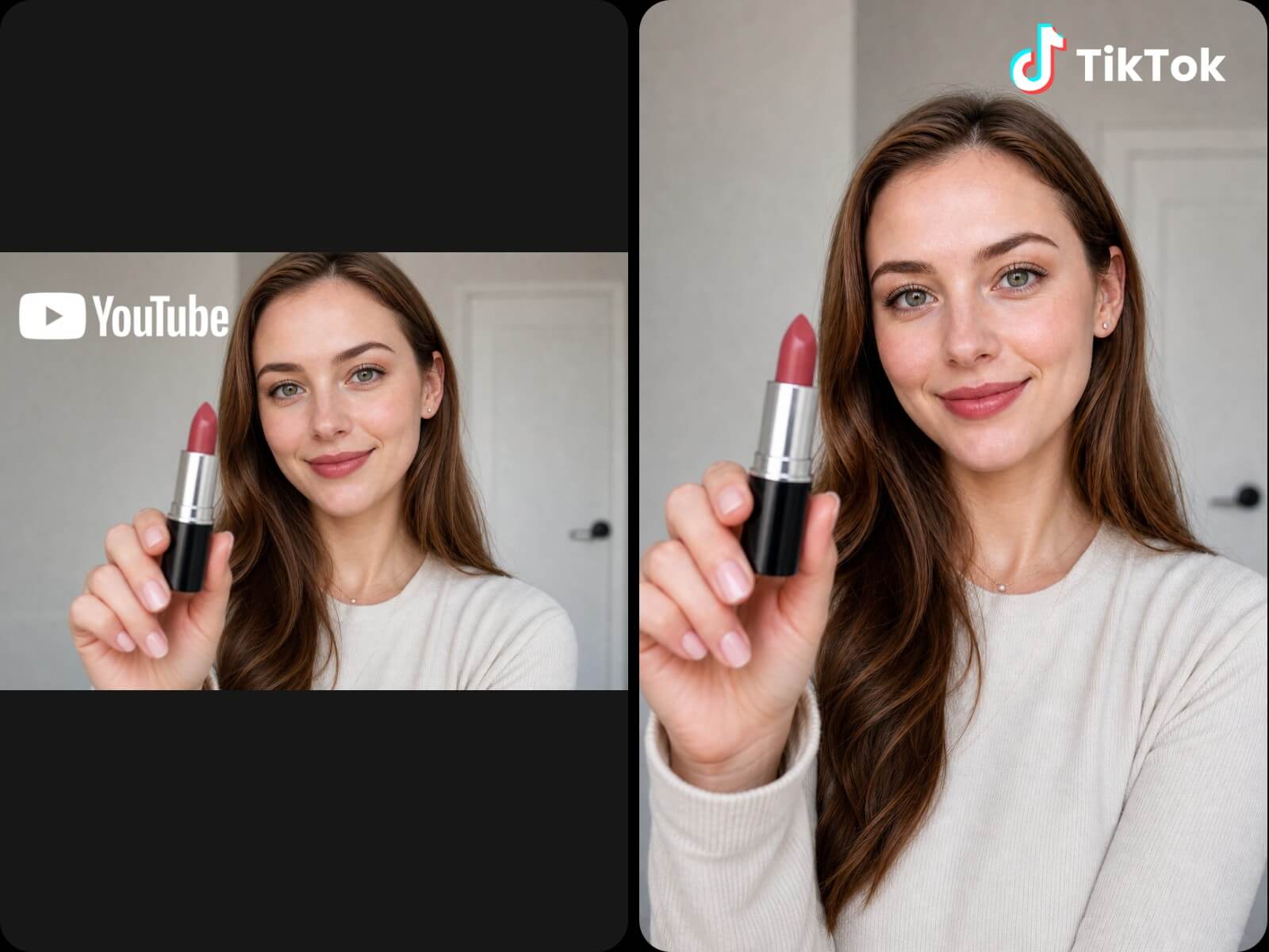 Convert a youtube video of a woman demonstrating lipstick to a tiktok video