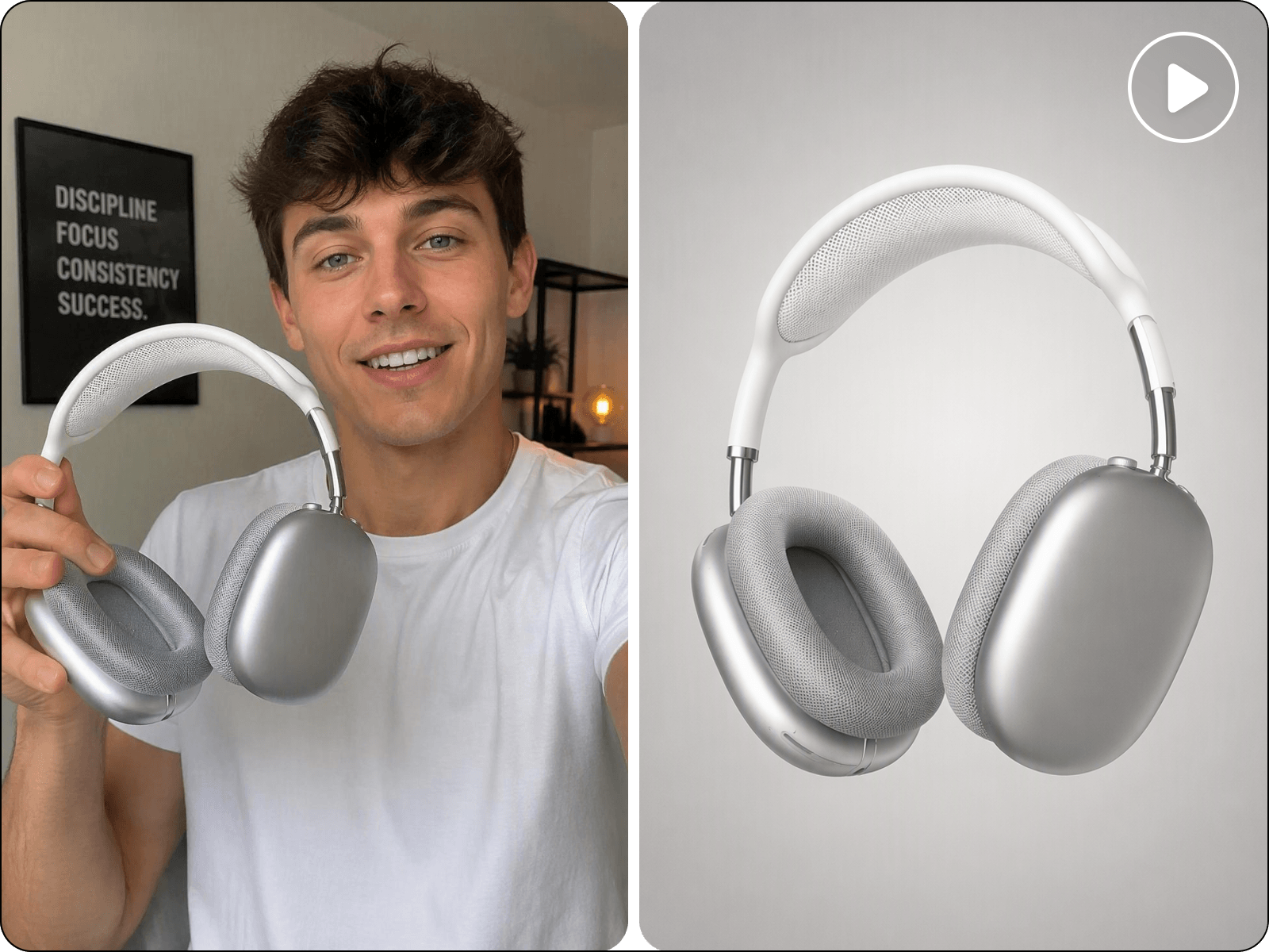 Convert an image of a boy holding an earphone to a b roll video clip