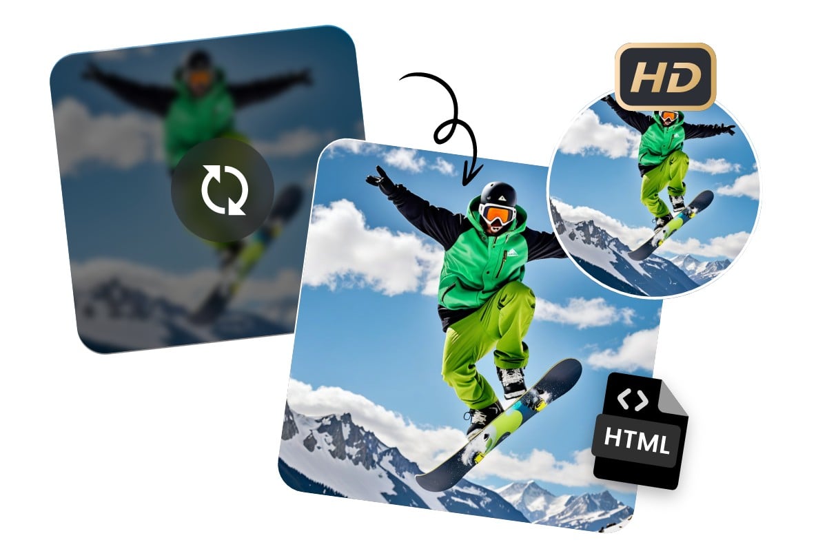 convert a skating boy png images to html with high quality