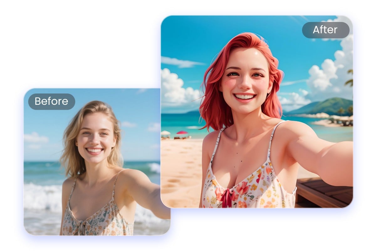 Machen Sie aus einem Selfie mit dem kostenlosen Fotor Bild-zu-Anime-Konverter in Anim-Stil umwandeln