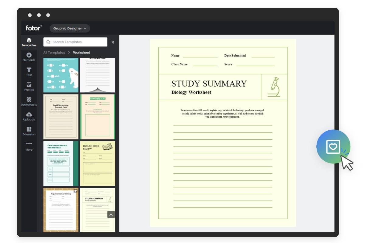 Create a biology worksheet using fotor worksheet maker